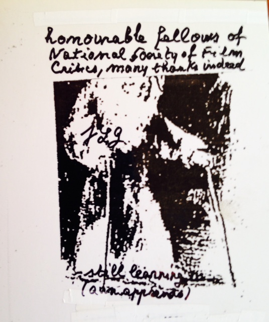 Jean-Luc Godard thanks NSFC for Best Film citation.